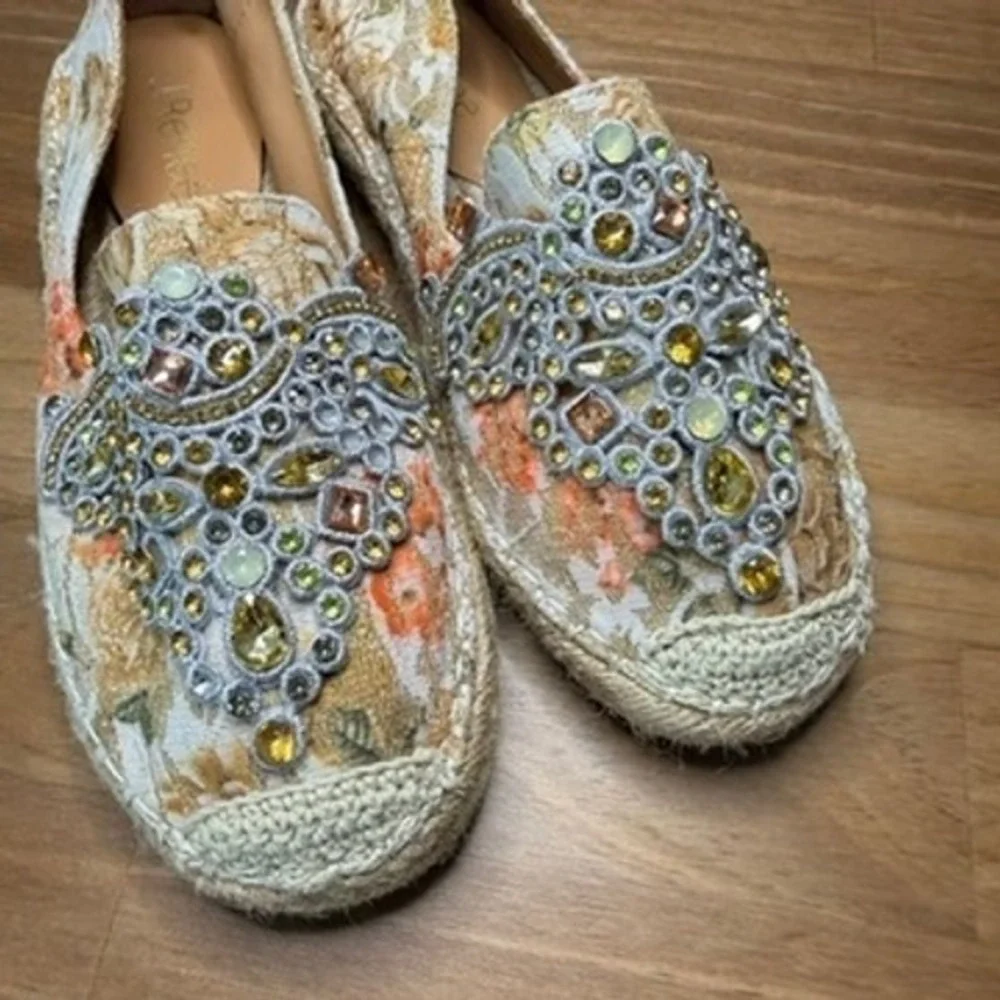 J Reneé Gordana Jeweled Floral Espadrille Flats Women's 6.5M Rhinestone